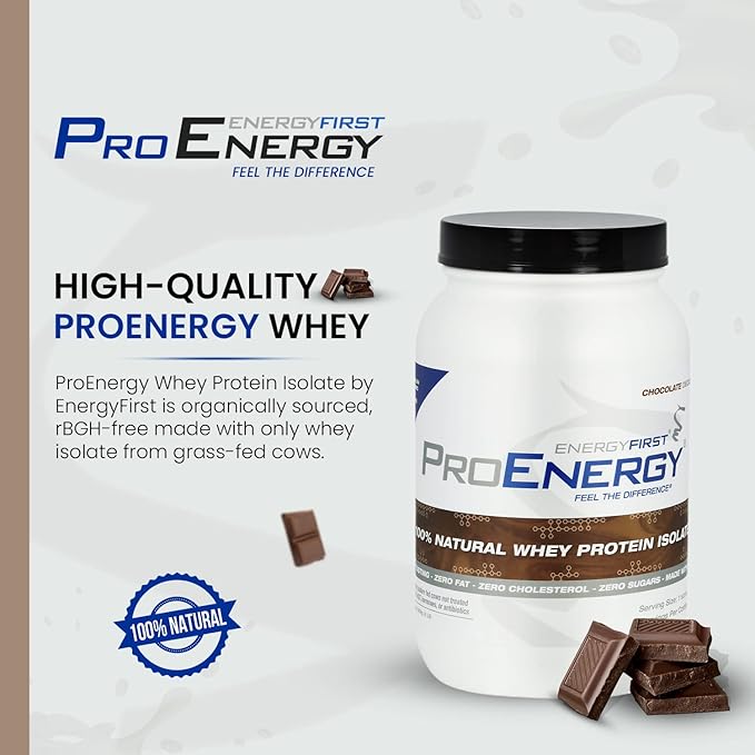 EnergyFirst Grass-Fed Chocolate Whey Protein Isolate (2lb) High-Protein Shake Gluten-Free Non-GMO Ideal for Meal Replacement &amp Workout Recovery 35 Servings