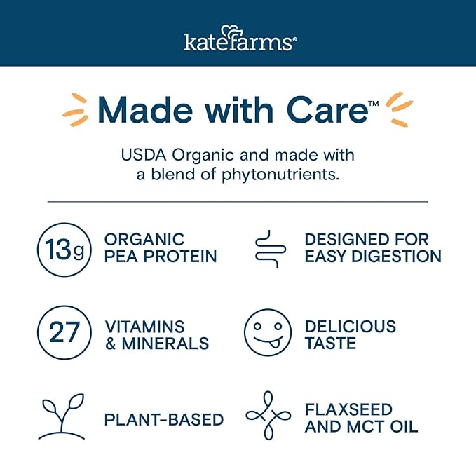 KATE FARMS Organic Pediatric Peptide 1.5 Formula Vanilla Sole-Source Hydrolyzed Plant-Based Nutrition for Oral or Tube Feeding 8.45 oz (12 pack)