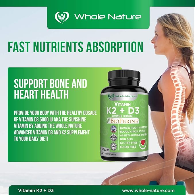 K2+D3 with Bioperine Plus Calcium Omega 3 Fish Oil are Most Effective Together to Support Heart &amp Bone Health Joints and Brain