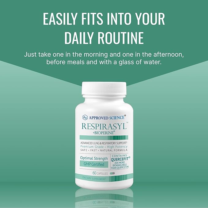 Approved Science® Respirasyl - Lung and Respiratory Support - with Quercefit Vitamins ACD BioPerine - 60 Capsules - Made in the USA