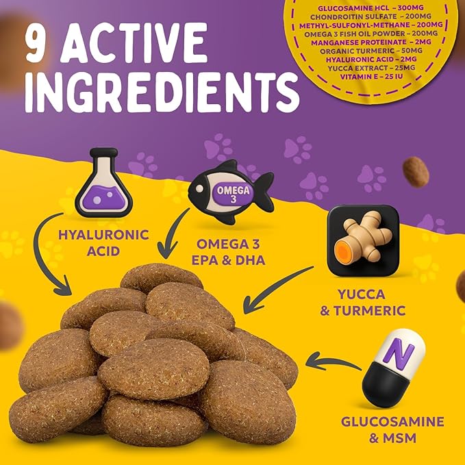Joint Repair Dog Joint Supplement with Glucosamine for Dogs Chondroitin Omega 3 MSM Hemp &amp Turmeric. Supports Hip &amp Joint Health Mobility &amp New Cartilage. 120 Chicken Flavor Chews Ma