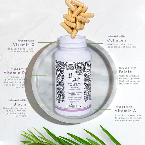 60 Growth Pills - Collagen Peptides Capsules - Lavenluv - Thicker - Supplement - Biotin Vitamins - Growth - Loss Thinning