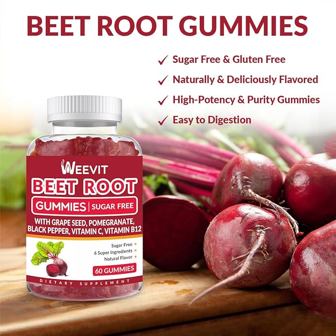 Beet Root Gummies Nitric Oxide Supplement for Men Women | Organic Beet Gummy with Grape Seed Pomegranate Black Pepper Vitamin C B12