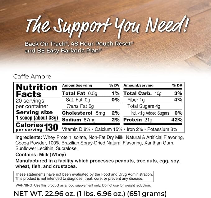 Bariatric Eating Inspire Cafe Amore Mocha Sugar-Free 21g Whey Protein Isolate Powder (20 Servings)