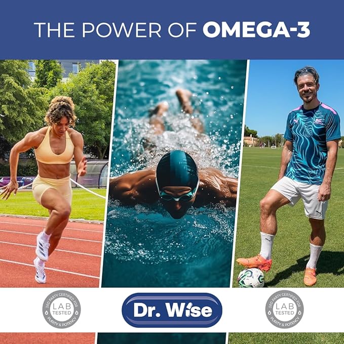 Dr. Wise Omega 3 Fish Oil 3600mg – 2160mg Omega-3 per Softgel (1300mg EPA 860mg DHA) – Triple Strength Once Daily – 90 Burpless Lemon Softgels – 3-Month Supply