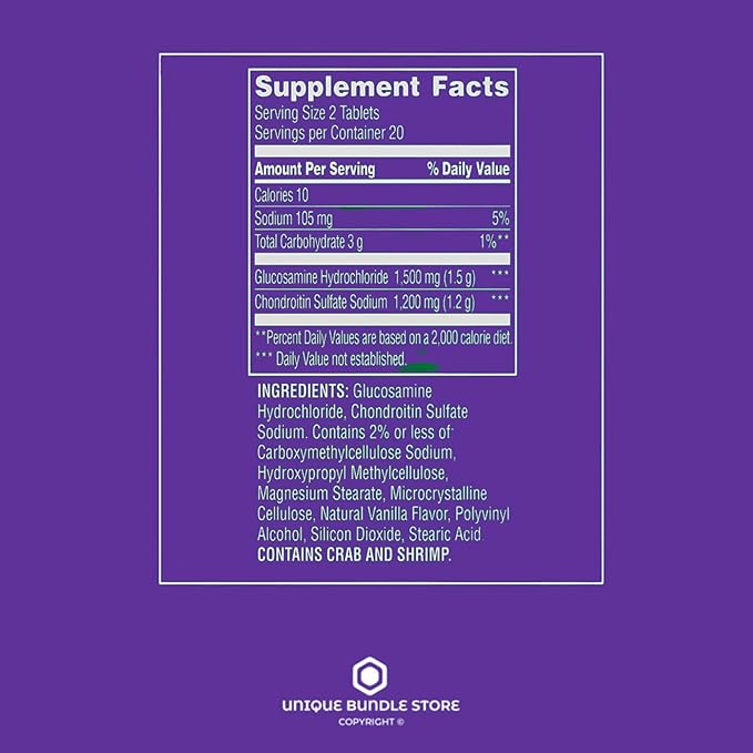 Unique Bundle Store Glucosamine Chondroitin Triple Strength 40 Tablets Glucosamina Suplemento 1400mg Glucosamine + 1200mg Chondroitin Daily Joint Support Gluten Free (Pack of 2)