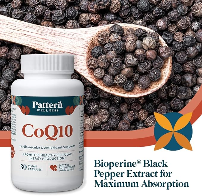 Pattern Wellness CoQ10 – 200mg Ubiquinone with BioPerine® Black Pepper Extract – Cellular Energy &amp Vitality Support – Non-GMO – 90 Vegan Capsules*