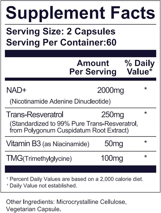 Life Nutrition NAD+ Supplement 2000 mg - 120 Capsules True NAD+ &amp Resveratrol NMN Alternative Supports Anti-Aging Cellular Energy &amp Repair Metabolism &amp Brain Boost for Men &amp Women