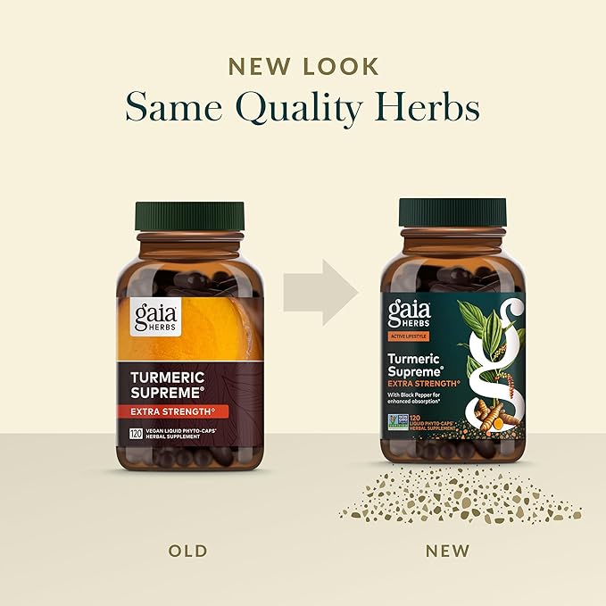 Gaia Herbs Turmeric Supreme Extra Strength - Supports Occasional Discomfort from Normal Wear &amp Tear* - with Turmeric Curcumin &amp Black Pepper - 120 Vegan Liquid Phyto-Caps (Up to 120 Servings)