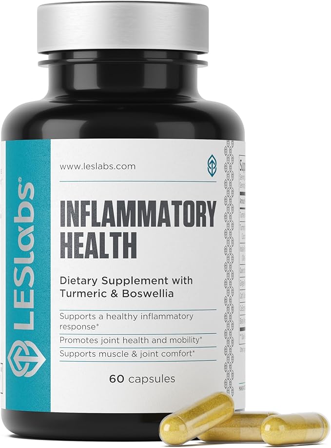 LES Labs Inflammatory Health – Joint Support Muscle Function &amp Relaxation Mobility– Turmeric Boswellia Quercetin Ginger &amp CoQ10 – Non-GMO Supplement – 60 Capsules
