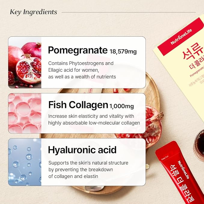 Pomegranate Collagen Stick Jelly – Low Molecular Fish Collagen 1000mg Pomegranate Flavor Korean Collagen Jelly 10 Sachets