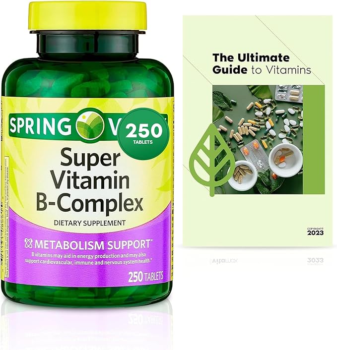 Sprin Val-Ley Super Vitamin B-Complex Tablets Dietary Supplement Value Size 250 Count (Over 8 Months Supply) + Exclusive Vtmx Vitamin Guide (2 Items)
