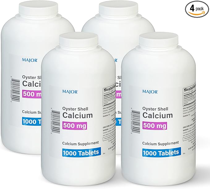 MAJOR Oyster Shell Calcium 500mg - Daily Dietary Supplement for Bone Health and Joint Support Mineral Supplement for Men and Women Gluten-Free - 1000 Tablets (4 Pack)