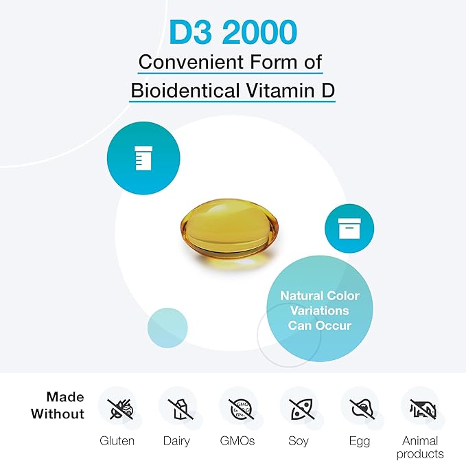 XYMOGEN D3 2000 - Bioavailable Vitamin D3 2000 IU (50 mcg) - High Strength Vitamin D Supplement for Immune Bone &amp Heart Health Support - 240 Softgels