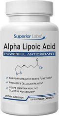 Superior Labs Alpha Lipoic Acid 600 mg Capsules Pure Non-GMO ALA High Absorption Nerve Support Healthy Circulation and Nerve Response Healthy Aging Antioxidant 120 Veg Caps 4-Month Supply