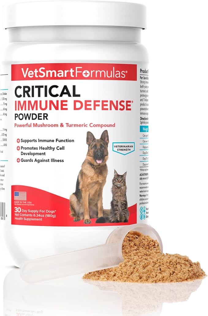 Critical Immune Defense for Dogs &amp Cats Supports Normal Cell Growth - Turkey Tail Reishi Shiitake and Maitake Mushroom Formula with Patented White Turmeric Root Extract - 30-Day Supply