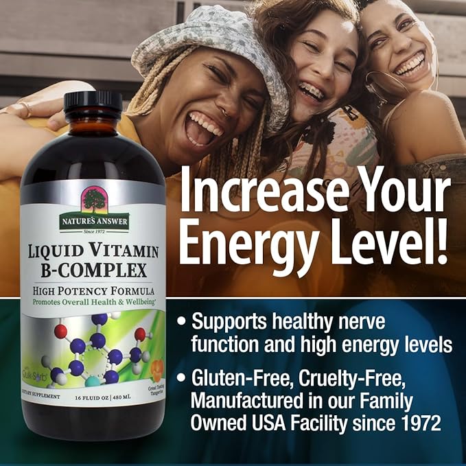Nature's Answer Liquid Vitamin B-Complex Supports Healthy Energy Levels | Promotes Healthy Nerve Function | All-Natural Tangerine Flavor | Gluten-Free &amp Benzoate-Free 16oz