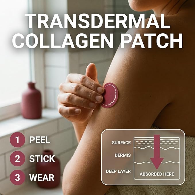 Collagen Patches for Skin Hair Nails &amp Joints - Multi Collagen Peptides Supplement for Women - Transdermal Anti Aging Patches with Hyaluronic Acid &amp Biotin - 30 Day Supply - No Pills