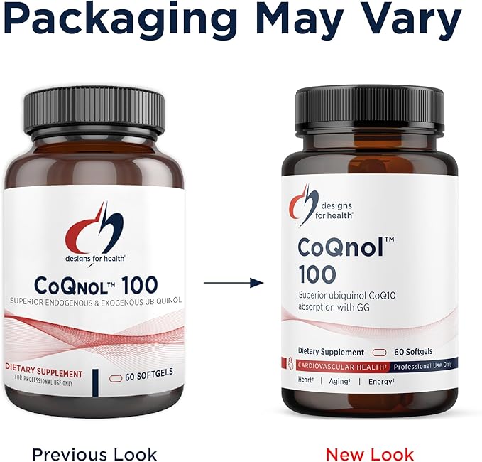 Designs for Health CoQnol 100mg - CoQ10 Ubiquinol with Superior Bioavailability + Exclusive Absorption Technology - Double CoenzymeQ10 Boost with GG - Heart Healthy Aging + Cell Support (60 Softgels)