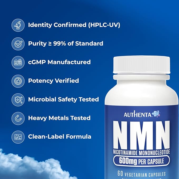 NMN Supplement 600 mg/Capsule Once Daily | 99% Pure Beta Nicotinamide Mononucleotide | Potent NAD⁺ Precursor | Supports Cellular Energy &amp Metabolism | Vegan Non-GMO Third-Party Tested &amp Glut