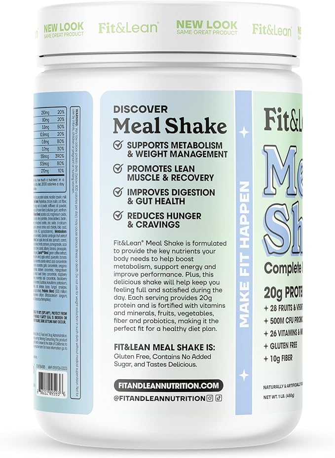 Fit &amp Lean Meal Shake Fat Burning Meal Replacement Protein Fiber Probiotics Coffee Crumb Cake 1lb 10 Servings Per Container