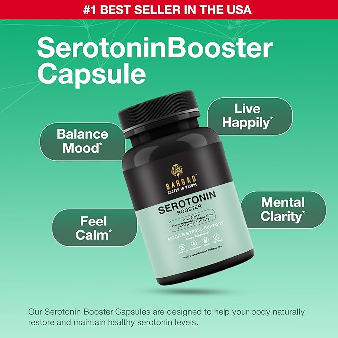 Serotonin Support Supplement – Helps Boosts 5HTP Serotonin &amp Cortisol Levels Herbal Blend – Promotes Positive Mood Calmness Stress Relief | Happy Mood &amp Brain Support | 60 Capsule
