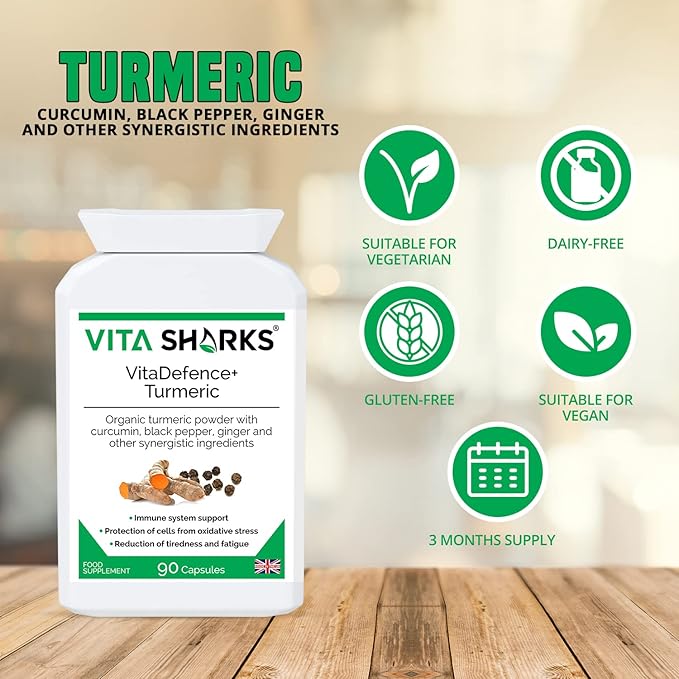 VitaDefence+ Turmeric 90 Vegan Capsules. Natural Potent Kosher &amp High Strength Ayurvedic Immune Booster