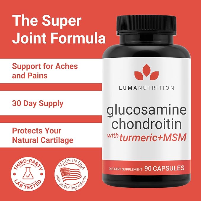 Luma Nutrition Glucosamine Chondroitin MSM - Turmeric Boswellia - Premium Supplement - for Men and Women - Joint Supplement - 90 Capsules (Pack of 2)