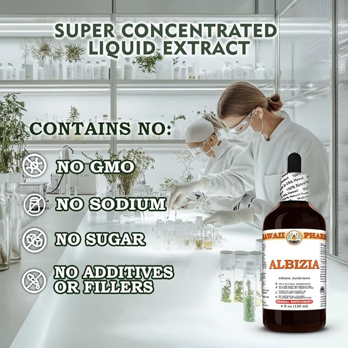Hawaii Pharm Albizia Extract Tincture for Mood Balance Promotes Calm Supports Emotional Well-Being Eases Sleep Troubles Encourages Relaxation - 32 fl.oz