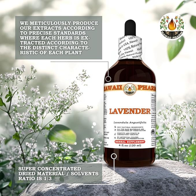 Lavender (Lavandula Angustifolia) Dry Herb Tincture Made in Hawaii Professional Grade Small Batch Raw Materials All Natural Vegan Pure Liquid Extract - 32 fl.oz