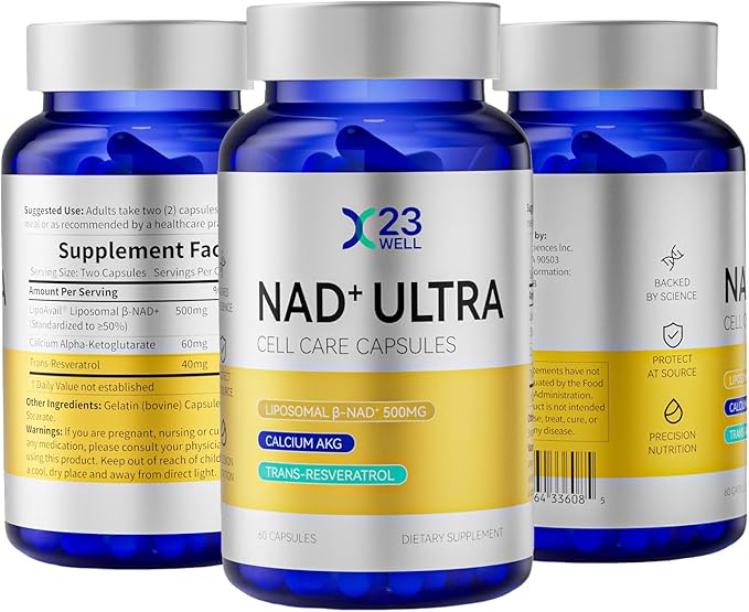 NAD+ Ultra Cell Care Capsules with Liposomal NAD+ Calcium Alpha Ketoglutarate &amp Trans-Resveratrol 60 Capsules Supplements
