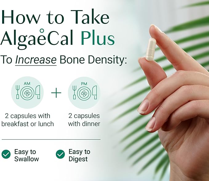 ALGAECAL Organic Red Algae Calcium Supplement for Bone Density Vitamin K2 MK7 (100mg) Vitamin D3 (1600 IU) Magnesium (350mg) &amp Trace Minerals &amp Strength Easy to Swallow 120 Veggie Caps