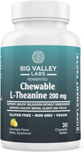 L-Theanine 200 mg Chewable Tablet – AlphaWave® - Lemonade Flavor – Vegan Non-GMO Gluten-Free Supplement for Calm Focus and Brain Function
