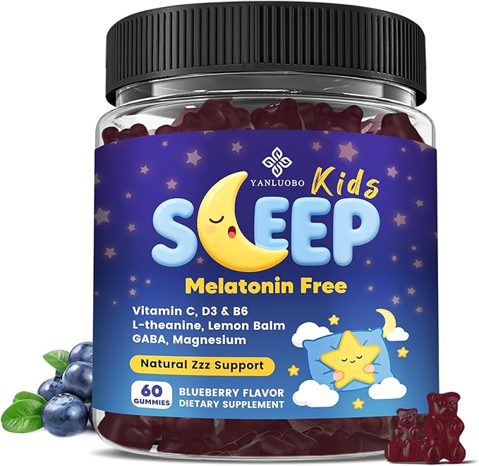 Kids Magnesium Gummies Sleep Gummies Melatonin Free - with Magnesium Glycinate Lemon Balm L-Theanine &amp GABA - Calming Relaxation Support Natural Zzz Relaxation