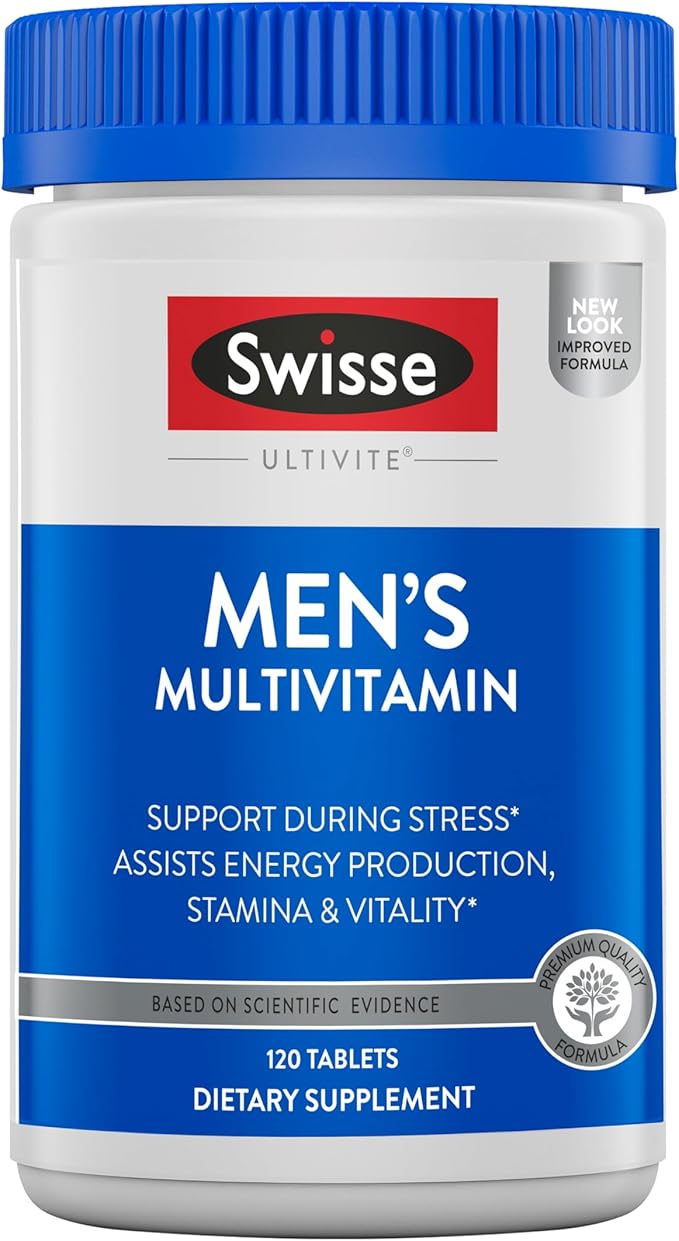 Swisse Ultivite Mens Daily Multivitamins | 50 Vitamins Antioxidants and Minerals + Adaptogens | Energy Stress &amp Immune Support | Mens Vitamins | 120 Tablets