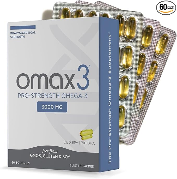 Omax3 Professional Strength Ultra-Pure Omega-3 Fish Oil - 1000 mg - Maximum Joint &amp Muscle Support - EPA DHA - NSF Certified - 60 Softgel Blister Pack