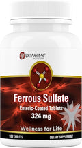 Ferrous Sulfate Enteric-Coated Tablets - Wellness for Life Dietary Supplement 100 Tablets - 324 mg