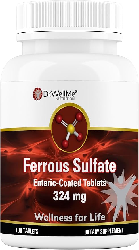 Ferrous Sulfate Enteric-Coated Tablets - Wellness for Life Dietary Supplement 100 Tablets - 324 mg