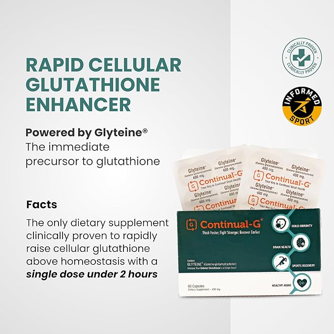CONTINUAL - G Glyteine 400 mg Capsules | Cellular‑Enhancing Glutathione Supplement | Powerful Antioxidant Support | 60‑Day Supply (120 Capsules)