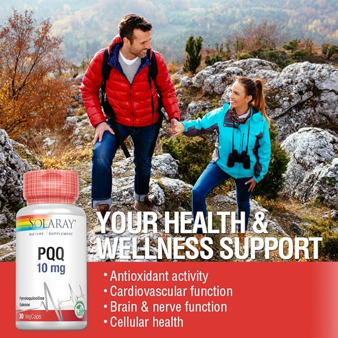 SOLARAY PQQ 10 mg Pyrroloquinoline Quinone Supplement Cellular Heart &amp Cognitive Function Support 30 VegCaps