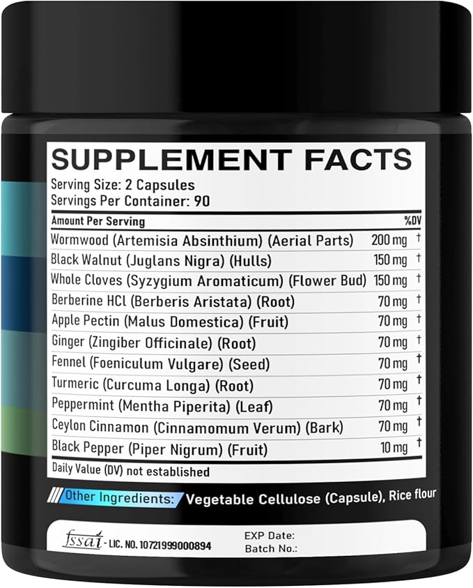 11in1 Wormwood Capsules - 180 Capsules Extracted from Black Walnut Cloves Ginger Turmeric Apple Berberine HCl &amp More - Support Immune System for 3 Months