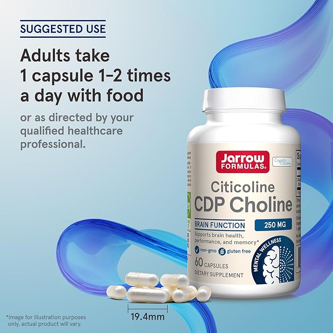 Jarrow Formulas Citicoline CDP Choline 250 MG CDP Choline Supplement Supports Brain Health Performance and Memory 60 Capsules Up to a 60 Day Supply (Pack of 12)
