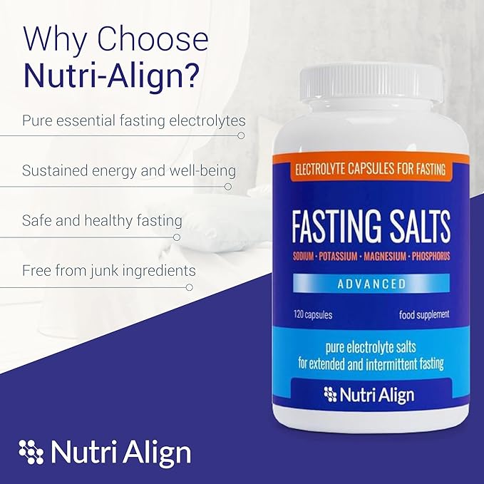 Nutri-Align Fasting Salts Electrolytes Advanced 120 Capsules | Sodium Potassium Magnesium Phosphorus | Pure Fasting Electrolytes | Sugar Free &amp Filler Free