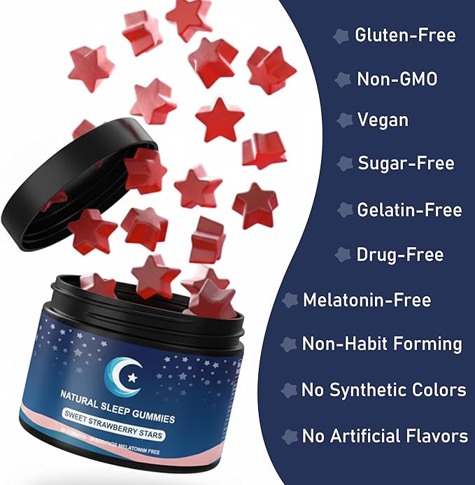 ZAYMAN Melatonin Free Sleep Gummies Natural Sleep Aid Gummies with L-Theanine Magnesium Glycinate Valerian Root Passionflower - Sugar Free Strawberry Flavor Vegan 60 Count