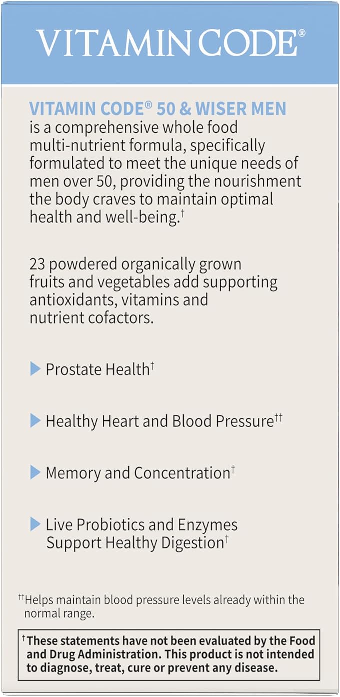 Garden of Life Multivitamin for Men - Vitamin Code 50 &amp Wiser Men's Raw Whole Food Vitamin Supplement with Probiotics Vegetarian 240 Capsules