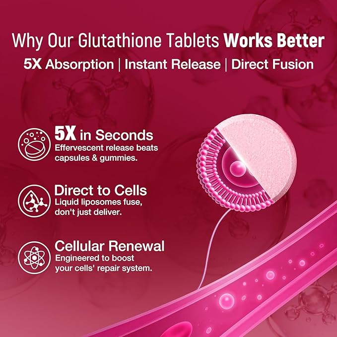 Liposomal Glutathione 500mg with NAC 2 Pack 30 Count Sugar Free High Absorption Magnesium&ampVitaminC Supplement-Effervescent Tablet Antioxidant Detox Healthy Aging&ampCognitive Gluten Free Berry