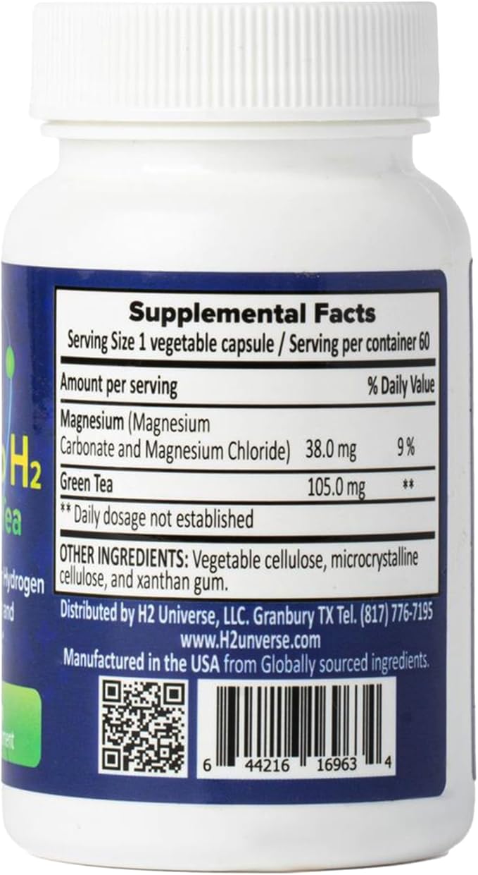 True Nano H2 with Green Tea by H2 Universe | Molecular Hydrogen with Active Hydrogen Nanobubbles Boosts Energy Powerful Antioxidant| 60 Capsules