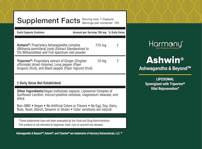 Ashwin® Liposomal Ashwagandha High Potency Root Extract for Stress Resilience &amp Vitality with Triperine® Absorption Complex – Dr. Gumman’s Clinical‑Grade – 120 Vegan Capsules – Made in USA
