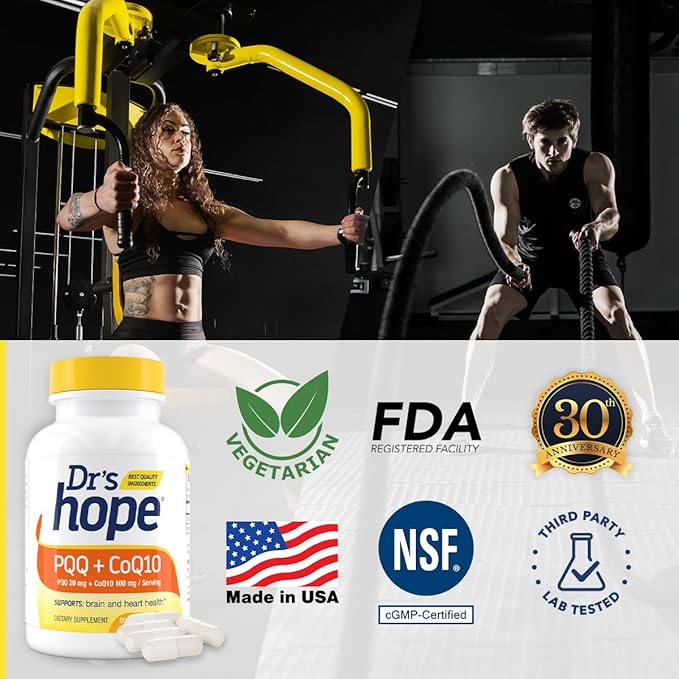 CoQ10 100mg + PQQ Supplement 20mg - Coenzyme Q10 with PQQ to Support Heart &amp Brain Health - Made in USA Backed by 30+ Years of Trust - GMP Certified &amp Non-GMO - 2 Month Supply