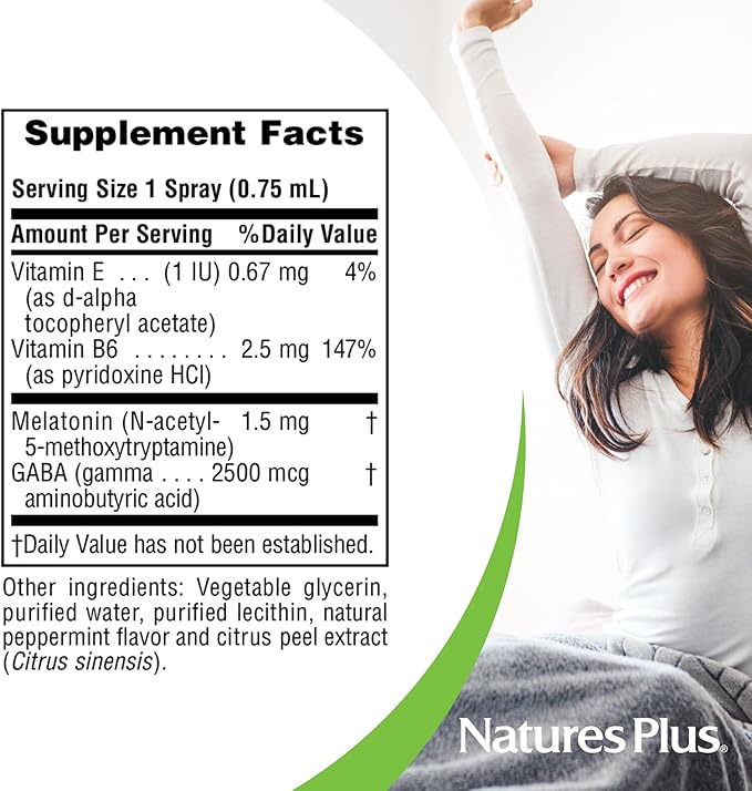 NaturesPlus Melatonin Spray Natural Peppermint Flavor - 2 fl oz Pack of 2 - with Vitamin B6 &amp E - Vegetarian Gluten Free - 160 Total Servings